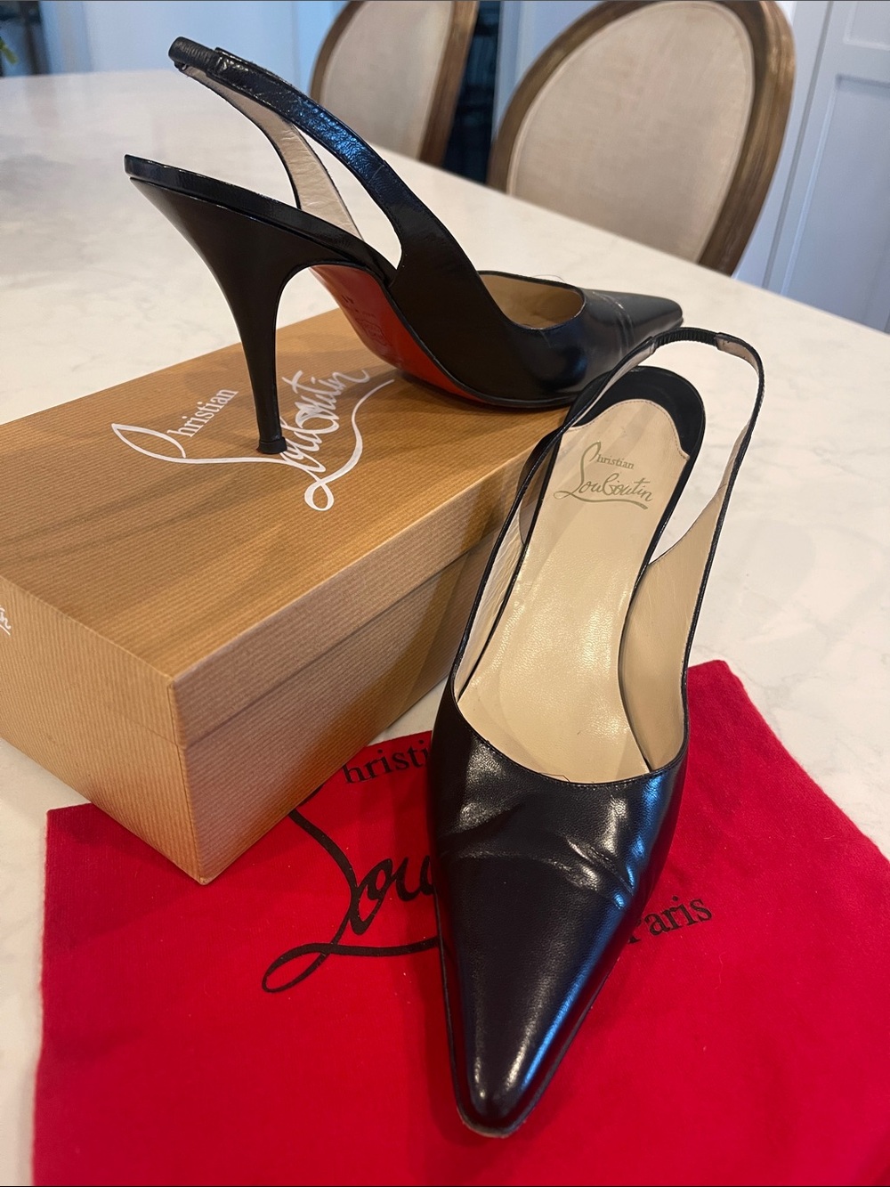 Christian Louboutin Clare Sling 80 Black Kid Leather Pumps Size 41